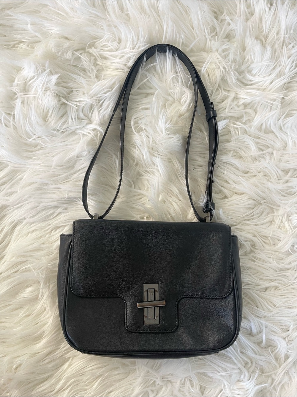 Massimo Dutti Black Leather Shoulder Bag